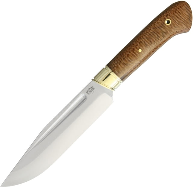 Bark River Vidarr Fixed Blade Knife 11in Overall 6.13in Satin A2 Tool Steel Drop Point Natural Canvas Micarta Handle Nickel Silver Guard Collaboration - Bark River