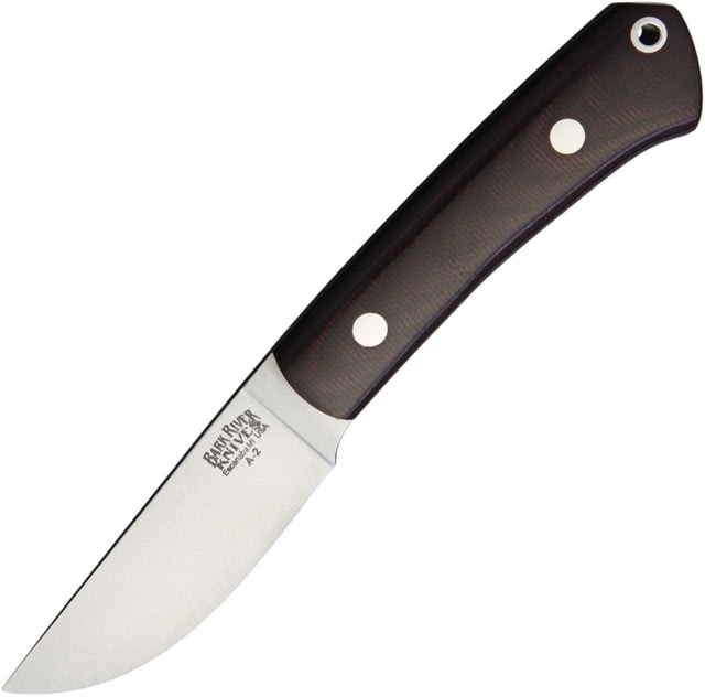 Bark River Woodland Special Fixed Blade Knife 6.88in Overall 3in Satin A2 Tool Steel Drop Point Burgundy Canvas Micarta Handle Brown Leather Belt - Bark River