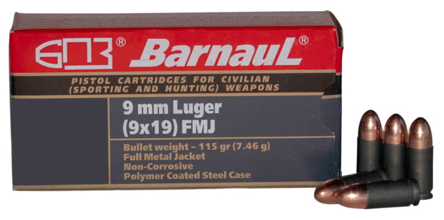 nauL 9mm Luger 115 Grain Full Metal Jacket Steel Cased Centerfire Pistol 50 Rounds Ammo