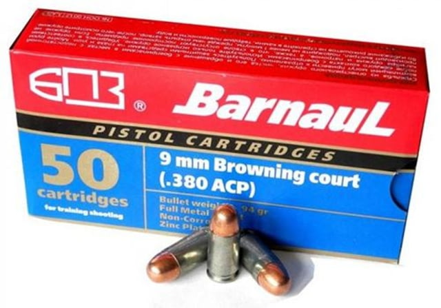BarnauL Polycoated Steel Case Rifle Ammo .380 ACP 94 Gr FMJ 1033 Fps 1000/ct Case BRN 380AUTO FMJ94C nauL Polycoated Steel Case Rifle .380 ACP 94 Gr FMJ 1033 Fps 1000/ct Case BRN 380AUTO FMJ94C Ammo