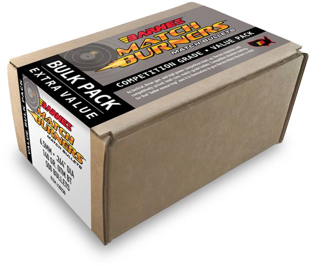 Barnes Match Burner Rifle Bullets 6.5mm Creedmoor Boat Tail 145 grain 500 Bullets/Box Lead