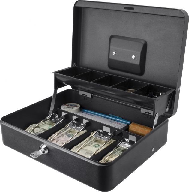 Barska 12 inch Standard Register Style Cash Box with Key Lock Black Small - Barska