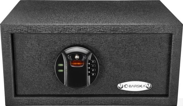 Barska HQ100 Biometric Keypad Safe 30 Fingerprint Memory Steel Black Outer Dimensions-14.5 x 11.75 x 7 in - Barska