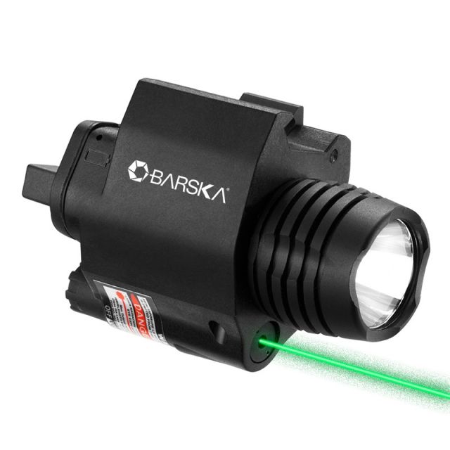 USED Barska Laser LED Weapon Flashlight CR123A Green 200 Lumens Black  EDEMO3 Condition Parts Only/Salvage Defective - Barska