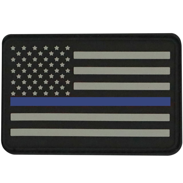 Bartact PVC Rubber Flag Patch w/ Velcro/Hook Backing Thin Blue Line USA Flag - Stars on Left Blue/Black/Grey 2" x 3" - Bartact