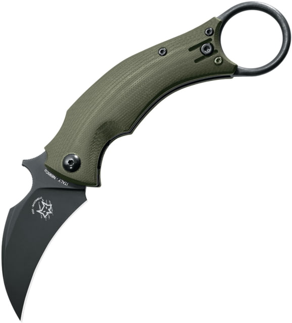 Bastinelli Creations Black Bird Linerlock Folding Knife 2.25in black Cerakote finish N690Co steel blade OD green G10 handle