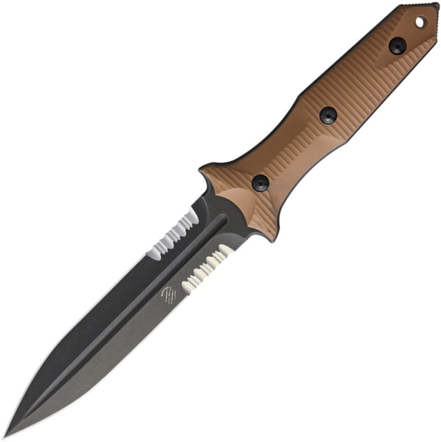 Bastinelli Creations Grozo Fixed Blade Coyote Knife 11in Overall 6in Black SW Partially Serrated N690 SS Spear Point Blade Coyote Brown G10 Handle - Bastinelli Creations