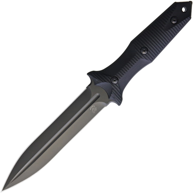 Bastinelli Creations Grozo Fixed Blade PVD Knife 11in Overall 6in Black Pvd Coated Double Edge Bohler N690 SS Spear Point Blade Black G10 Handle Black
