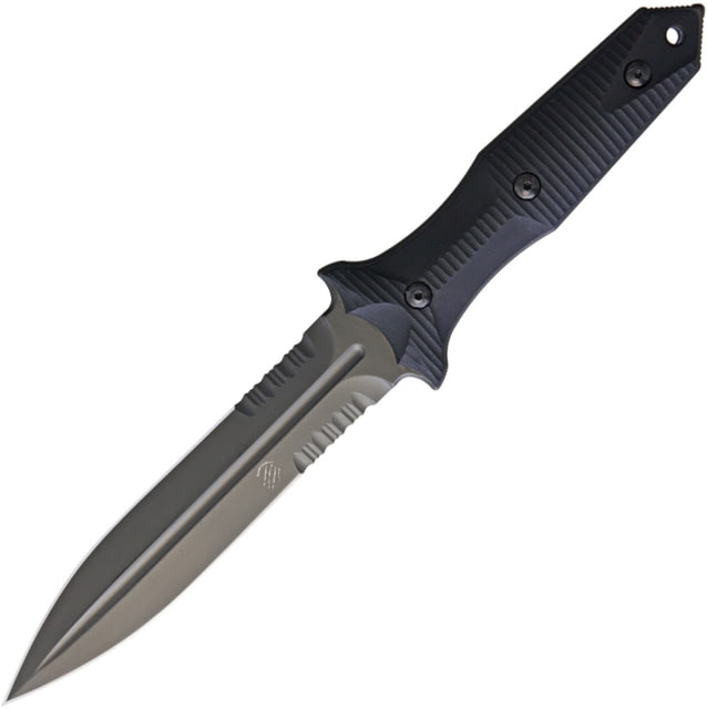 Bastinelli Creations Grozo Fixed Blade Serrated Knife 11in Overall 6in Black Pvd Partially Serrated SS Spear Point Blade Black G10 Handle Black Kydex - Bastinelli Creations