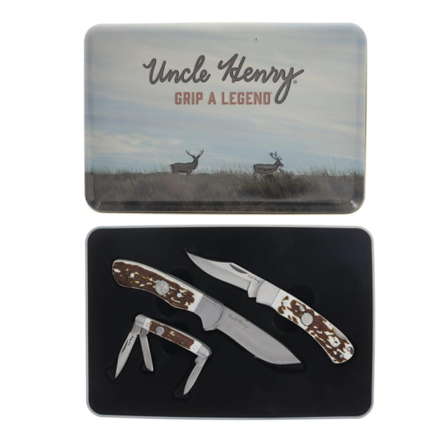Battenfeld Knives Uncle Henry Knife Combo with Tin 1 Fixed Knife 2 Folding Knives