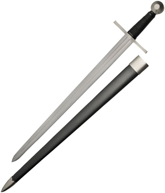 Battle Tested Broad Sword 36.75in Overall 29.5in Satin Double Edge Carbon Steel Blade Black Cord Wrapped Handle SS Guard And Pommel Black Synthetic - Battle Tested
