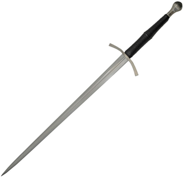 Battle Tested Swiss Longsword Knife 37" satin finish carbon steel blade Black grooved polymer handle - Battle Tested