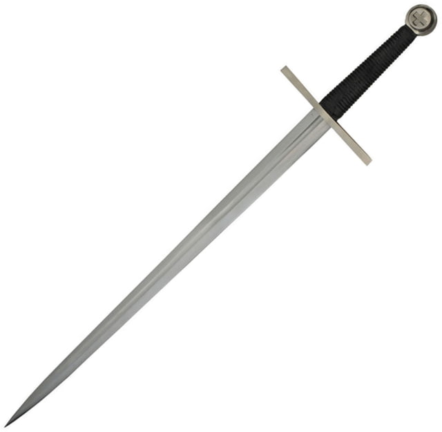 Battle Tested Two Hand Broadsword Knife 31.5" satin finish carbon steel blade Black grooved polymer handle - Battle Tested