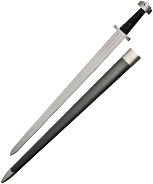 Battle Tested Viking Sword 36.5in Overall 30in Satin Double Edge Carbon Steel Blade Black Cord Wrapped Handle SS Guard And Pommel Black Synthetic - Battle Tested