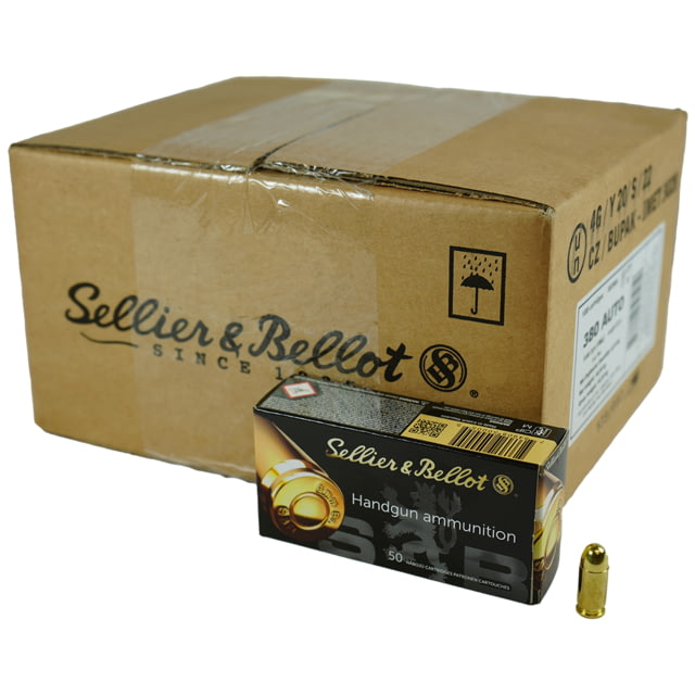 Sellier & Bellot .380 ACP 92 Grain Full Metal Jacket Brass Cased Pistol Ammo 1000 Rounds - Sellier & Bellot