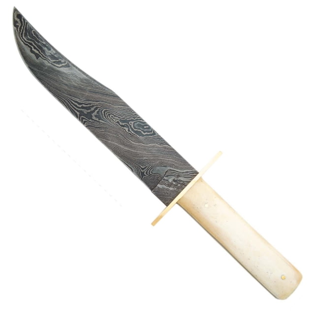 Bear and Son Knives American Bowie Fixed Blade Knife w/ Leather Sheath 9in High Definition Damascus Steel Bowie White Smooth Bone Handle - Bear And Son Knives