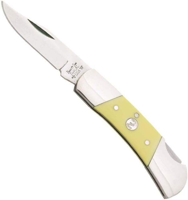 Bear and Son Knives Lockback Upswept Folding Knife 2.25in 1095 Carbon Steel Yellow Delrin Handle