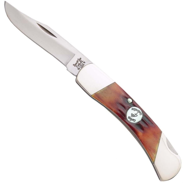 Bear and Son Knives Medium Lockback Folding Knife 2.75in 1095 Carbon Steel Red Stag BoneHandle - Bear And Son Knives