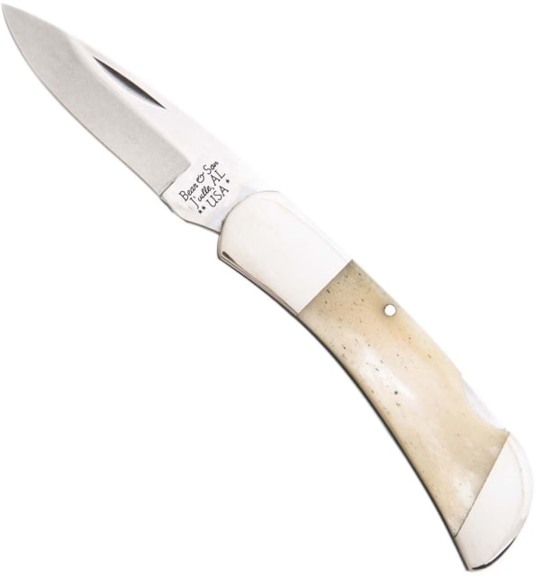 Bear and Son Knives Midsize Lockback Folding Knife 2.75in High Carbon Stainless Steel Clip Point White Smooth Bone Handle - Bear And Son Knives