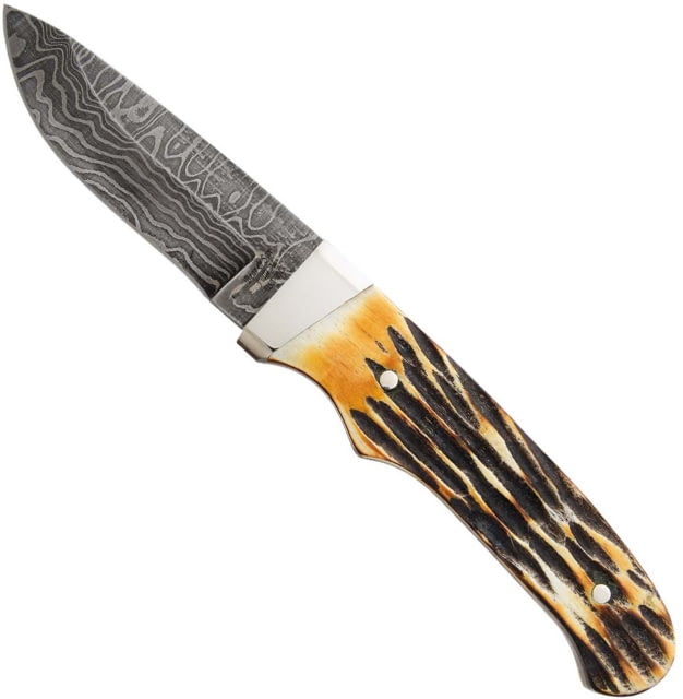 Bear and Son Knives Pro Skinner Fixed Blade Knife w/ Leather Sheath 3.13in High Definition Damascus Steel Genuine India Stag Bone Handle - Bear And Son Knives