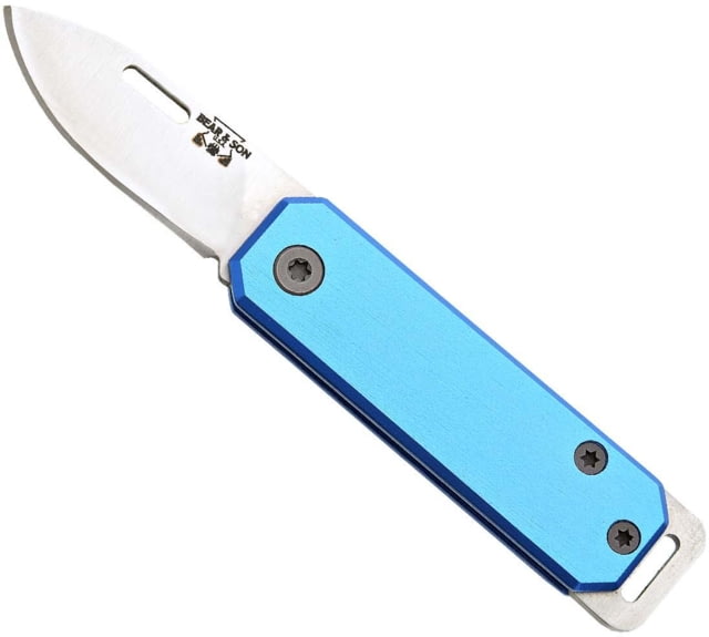 Bear and Son Knives Slip Joint Folding Knife 1.5in High Carbon Stainless Steel Drop Point Aluminum Handle Blue - Bear And Son Knives