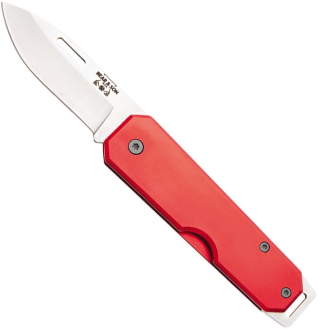 Bear and Son Knives Slip Joint Folding Knife w/ Clip 2.38in High Carbon Stainless Steel Drop Point Aluminum Handle Red - Bear And Son Knives