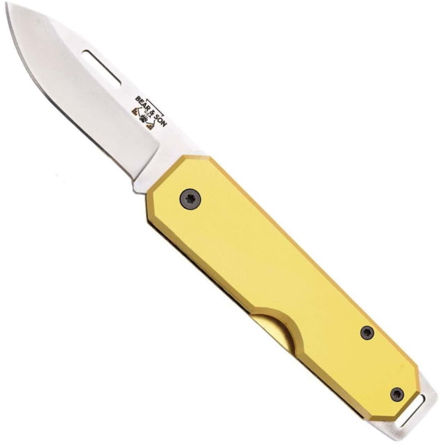 Bear and Son Knives Slip Joint Folding Knife w/ Clip 2.38in High Carbon Stainless Steel Drop Point Aluminum Handle Yellow - Bear And Son Knives