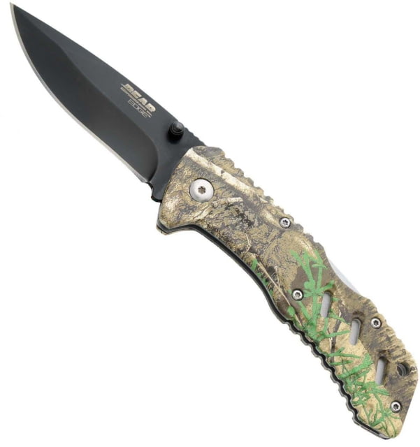 Bear Edge Assisted Opener Lockback Folding Knife 3in 440 Stainless Steel Drop Point Aluminum Handle Camo - Bear Edge
