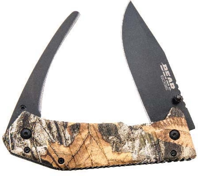 Bear Edge Double Blade Guthook Folding Knife 4.88in 440 Stainless Steel Skinner Aluminum Handle Black - Bear Edge