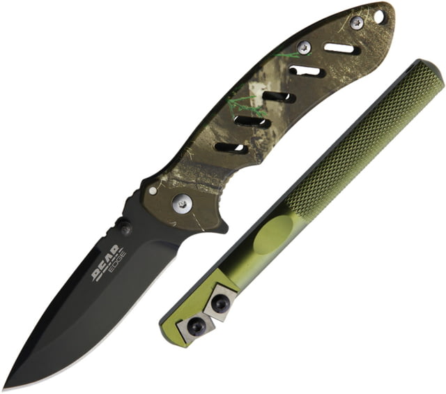 Bear Edge Framelock/Edgemate Combo Folding Knife 3" black finish 440 stainless blade Realtree Edge Camo stainless handle - Bear Edge