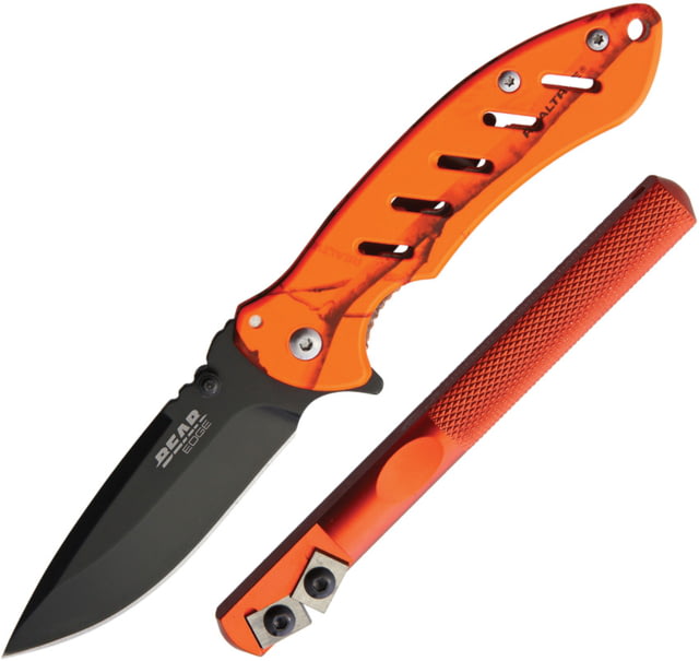 Bear Edge Framelock/Edgemate Combo Folding Knife 3" black finish 440 stainless blade Orange aluminum body - Bear Edge