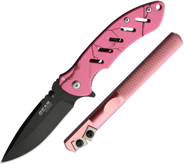 Bear Edge Framelock/Edgemate Combo Folding Knife 3" black finish 440 stainless blade Pink aluminum body - Bear Edge