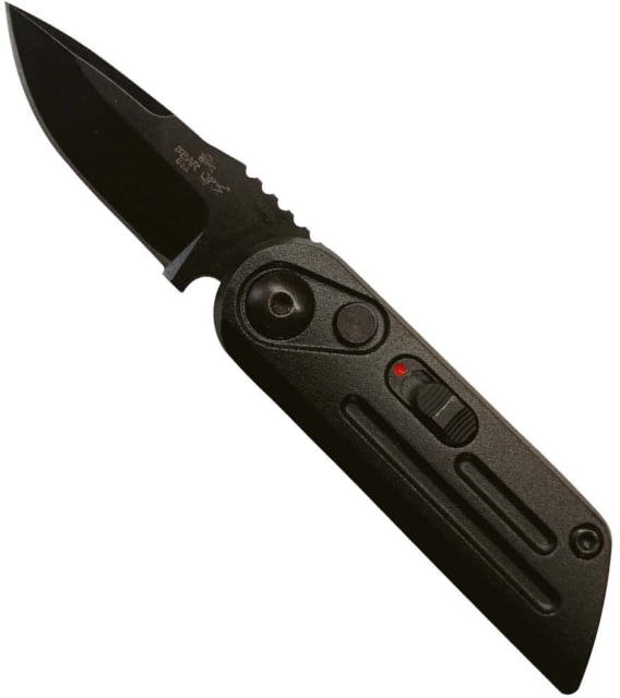 Bear OPS Auto Bold Action Push Button Folding Knife 1.5in Sandvik 14C28N Stainless Steel Handle Black - Bear Ops