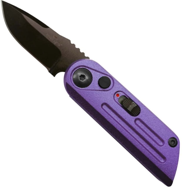 Bear OPS Auto Bold Action Push Button Folding Knife 1.5in Sandvik 14C28N Stainless Steel Handle Purple/Black - Bear Ops