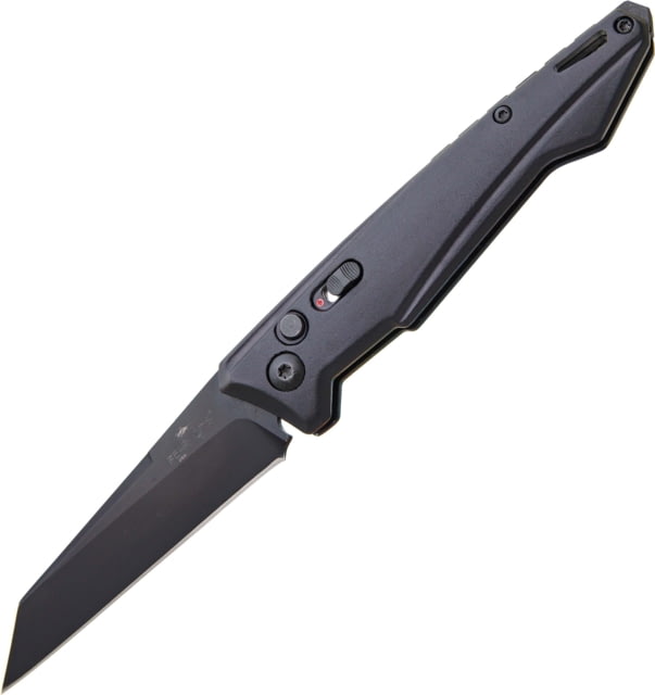 Bear OPS Auto Bold Action 4.5in Push Button Folding Knife Sandvik 14C28N Reverse Tanto Black Aluminum Handle - Bear Ops