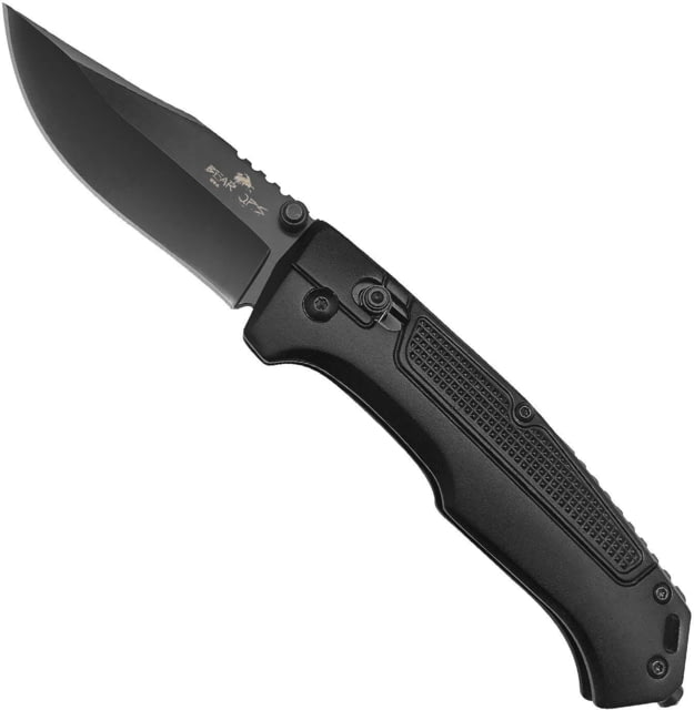 Bear OPS Slide Lock Folding Knife 4.5in Modified Clip Point Black Aluminum - Bear Ops