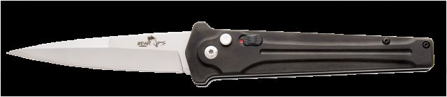 Bear OPS Auto Bold Action III Automatic Folding Knife 4.5in Closed 3.25in Sandvik 14C28N Bead Blast Stiletto Style Blade Black Aluminum Handle - Bear Ops
