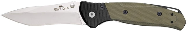 Bear OPS Bear Swipe 4 Assisted Opening Folding Knife 3.25in Sandvik 14C28N Stainless Steel Black/Green G10 Handle w/ Bead Finish Blade - Bear Ops