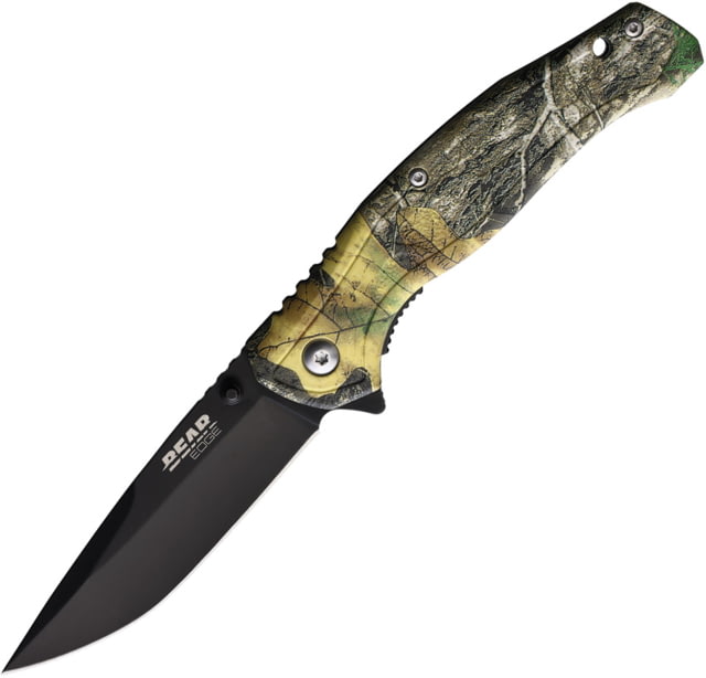 Bear & Son Cutlery Brisk 2.0 RT Ed A/O Folding Knife 4.5in Closed 3.5in Black Finish Stainless Steel Blade Realtree Edge Camo Synthetic Handle - Bear & Son Cutlery