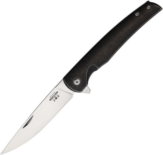 Bear & Son Cutlery Rancher Ti Folding Knife 4.25in Closed 3.25in Mirror D2 Tool Steel Blade Black Stonewash Titanium Handle - Bear & Son Cutlery