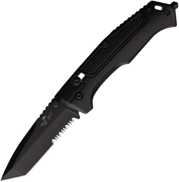 Bear & Son Cutlery Black Folding Knife 4.75in Closed 3.25in Black Finish Partially Serrated Stainless Tanto Blade Black Aluminum Handle
