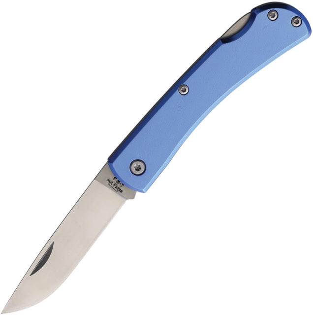 Bear & Son Cutlery Small Farmhand Folding Knife 3.63in Closed 2.63in High Carbon Stainless Steel Satin Blade Blue Aluminum Handle - Bear & Son Cutlery