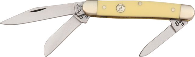 Bear & Son Med Stockman Fold Knife SS clip Blade Smooth yellow delrin Handle B - Bear And Son Knives
