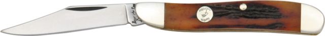 Bear & Son Peanut Fold Knife High-polished 1095 Carbon Steel clip Blade Red Stag Bone Handle B