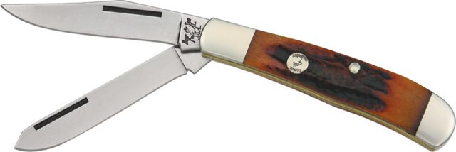 Bear & Son Sm Trapper Fold Knife High polished 1095 Carbon Steel clip and spey blad Red Stag Bone handl BCCRSB5412