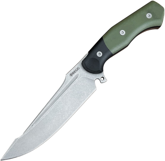 Begg Knives Alligator Fixed Blade Knife 6.38in 14C28N Sandvik Stainless Tumbled Blade Green/Black G10 Handle BG050 - Begg Knives