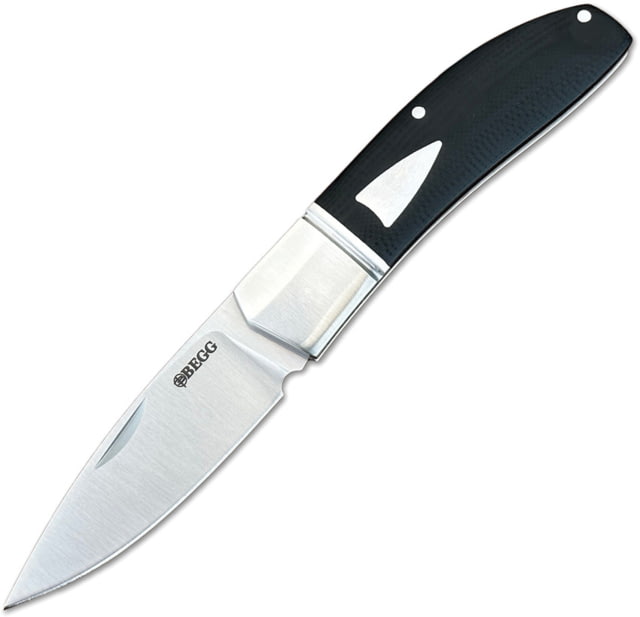 Begg Knives Drop Point SlipJoint Folding Knife 3in 14C28N Sandvik Stainless Satin Drop Point Blade Black G10 Handle BG037 - Begg Knives