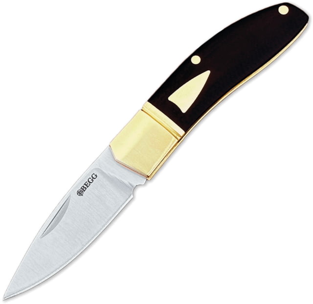 Begg Knives Mini Hunter SlipJoint Folding Knife 2.1in 14C28N Sandvik Stainless Satin Drop Point Blade Black/Gold G10 Handle BG045 - Begg Knives