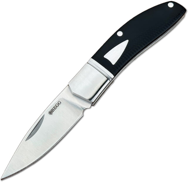 Begg Knives Mini Hunter SlipJoint Folding Knife 2.1in 14C28N Sandvik stainless Satin Drop Point Blade Black/Silver G10 Handle BG043 - Begg Knives