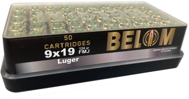 Belom 9mm Luger 124 Grain Full Metal Jacket FMJ Brass Cased Centerfire Pistol Ammo 50 Rounds om 9mm Luger 124 Grain Full Metal Jacket FMJ Brass Cased Centerfire Pistol 50 Rounds Ammo